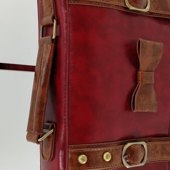 ECOSUSI faux leather red and tan satchel with removable crossbody strap - Picture 3 of 14